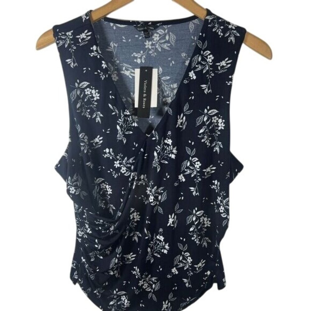 NWT‎ navy Violet & Roses wrap tank blouse size XL P petite Stitch Fix